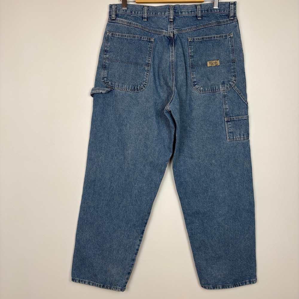 Wrangler Mens Carpenter Jeans 34x30 Blue Workwear Utility Relaxed Denim 94LSWVD - Picture 2 of 13